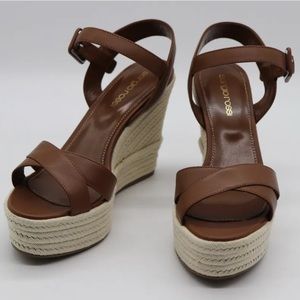 SERGIO ROSSI Scarpe Donna Ankle Strap Platform Wedge Brown Leather Sandals